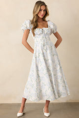 A Fresh Start Light Blue Floral Puff Sleeve Maxi Dress