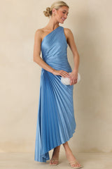 Poetic Charm Light Blue Asymmetric One Shoulder Maxi Dress