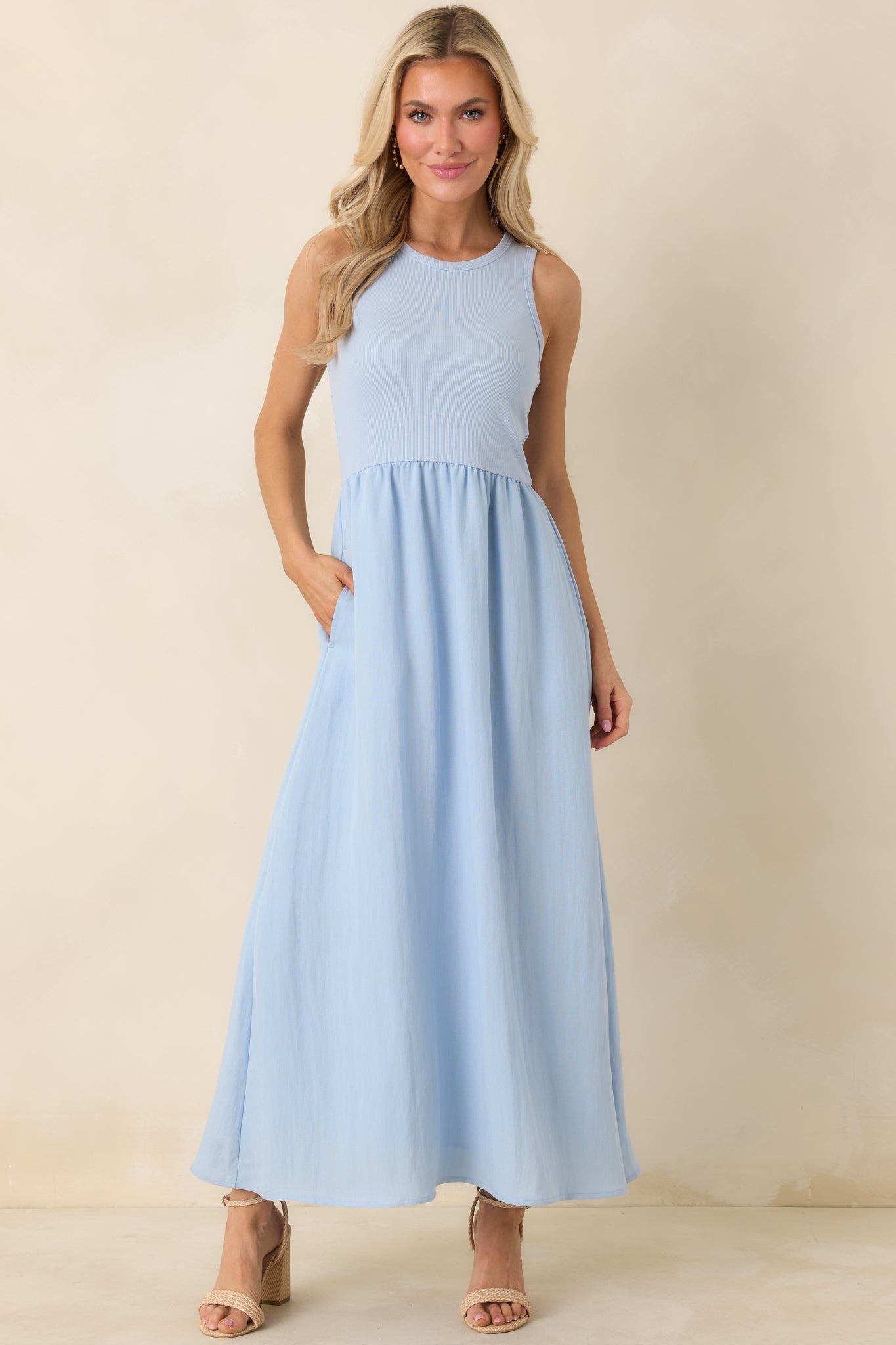 Z Supply Light Blue Charlotte Ribbed Midi Dress