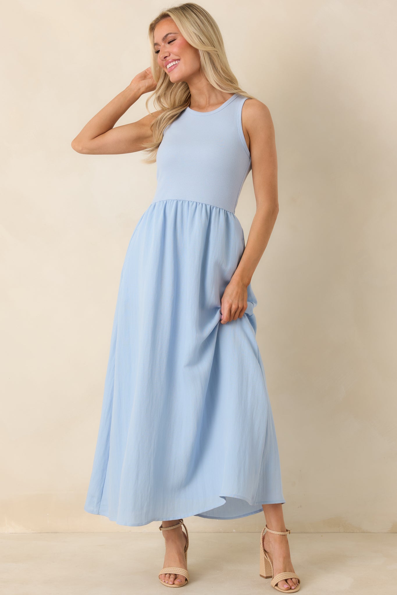 Z Supply Light Blue Charlotte Ribbed Midi Dress