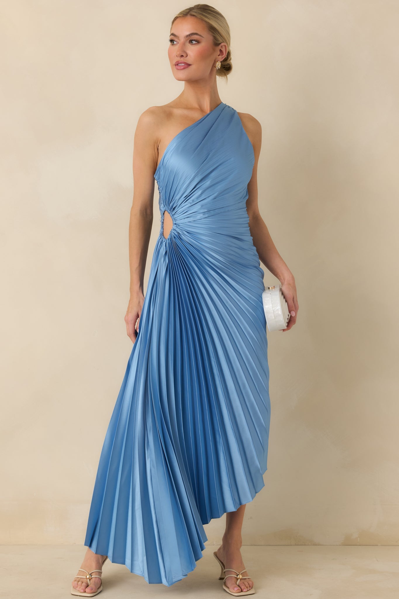 Poetic Charm Light Blue Asymmetric One Shoulder Maxi Dress