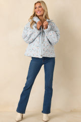 Simply Yours Blue Multi Floral Pattern Quilted Jacket