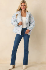 Simply Yours Blue Multi Floral Pattern Quilted Jacket