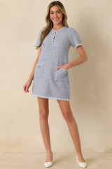 Soft Kisses Light Blue Short Sleeve Tweed Mini Dress