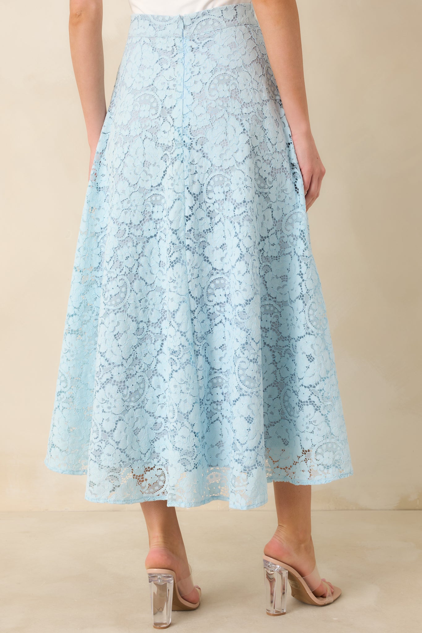 Soft Daylight Light Blue Guipure Maxi Skirt