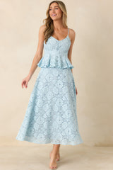 Soft Daylight Light Blue Guipure Peplum Top