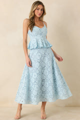 Soft Daylight Light Blue Guipure Peplum Top