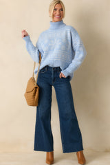 Winter Wanderer Light Blue Snowflake Knit Turtleneck Sweater