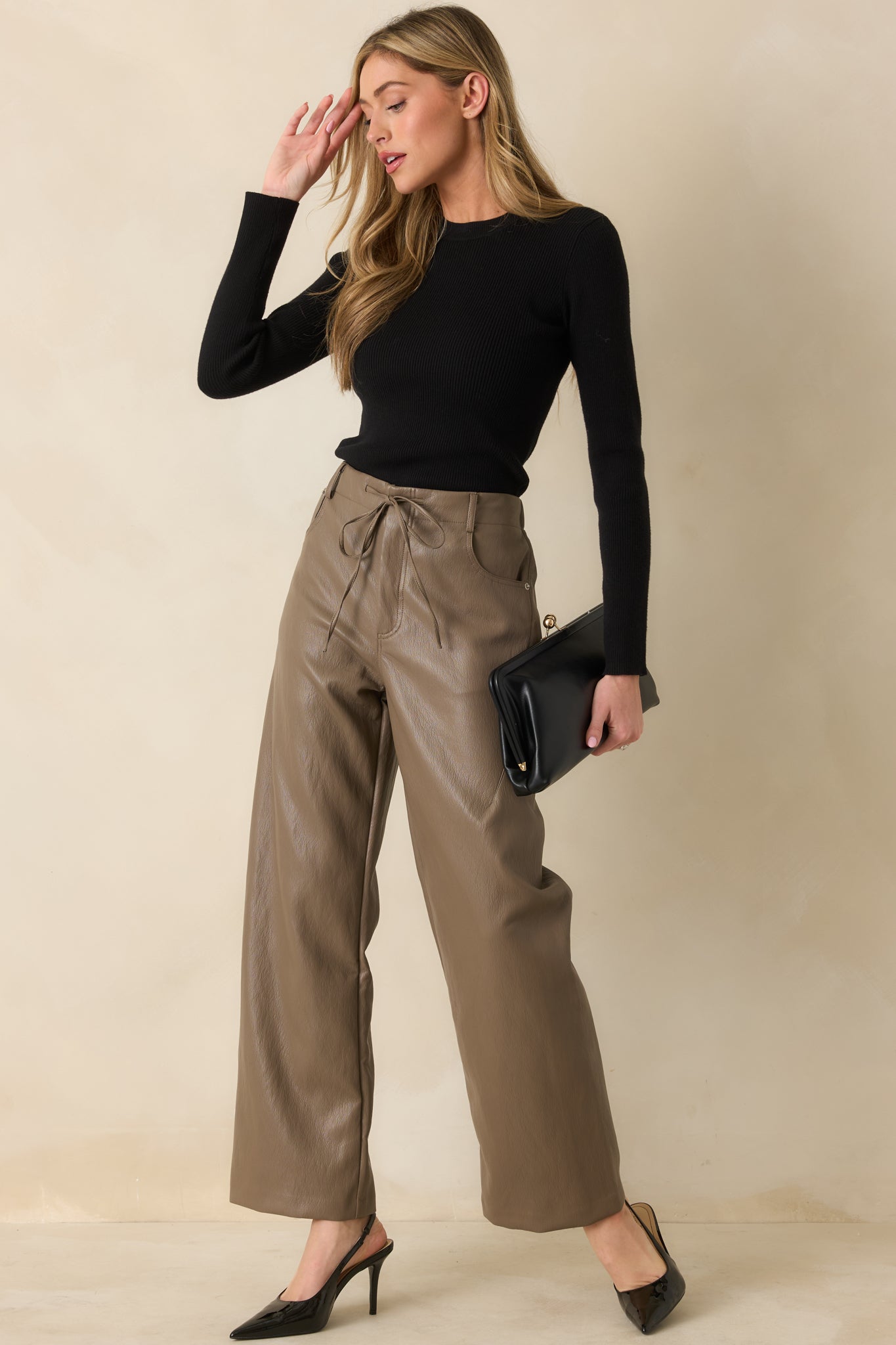 In The Mix Light Brown Faux Leather Wide Leg Pants