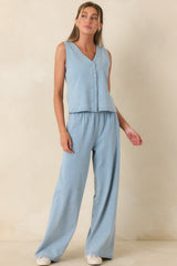 Casual Company Light Denim Blue Cotton Wide Leg Pants
