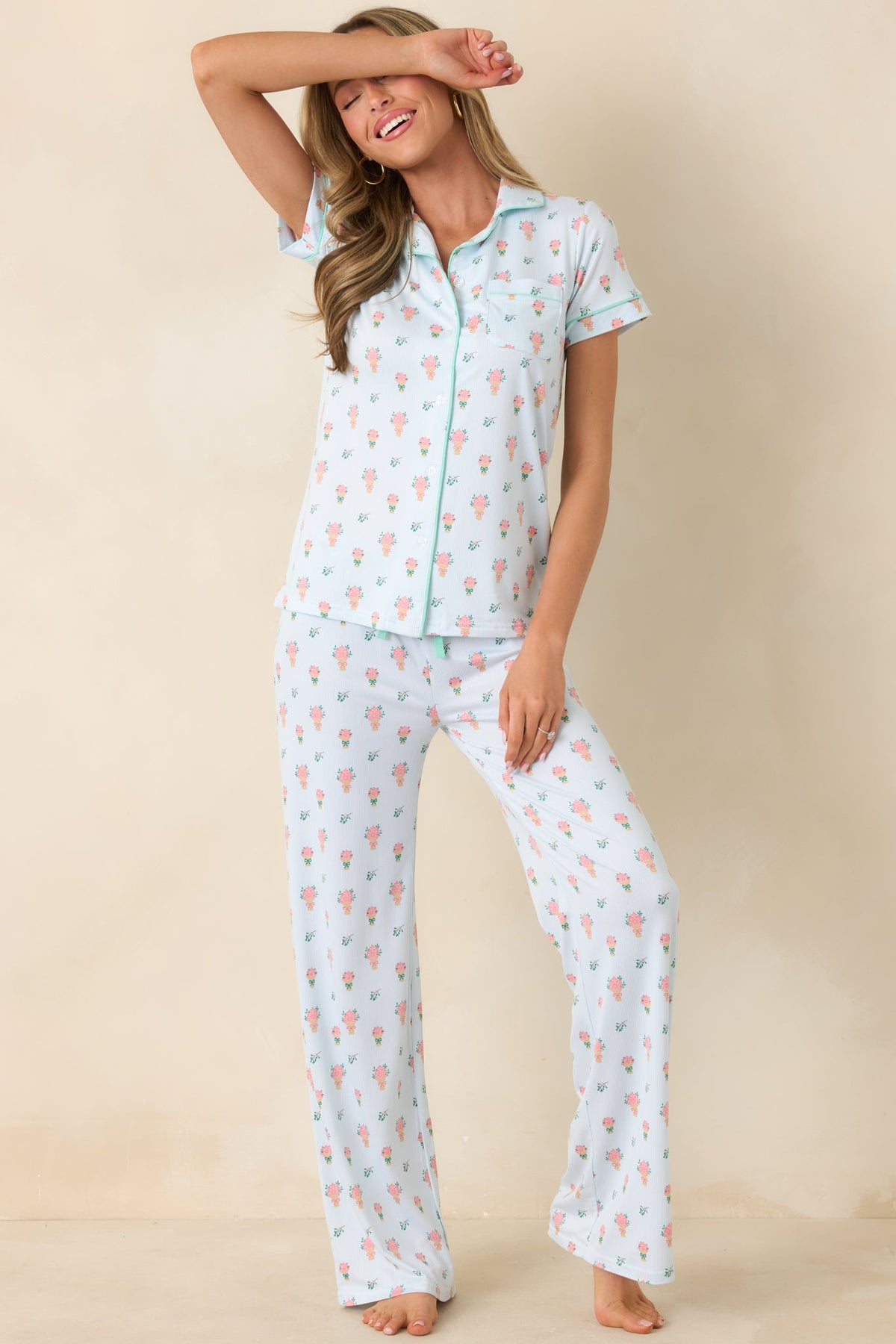 Mint to Be Mine Mint Green Multi Floral Print Short Sleeve Pajama Top