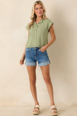 Let's Do This Light Green Sleeveless Button Front Top