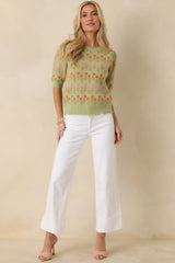 Blushing Meadow Light Green Multi Floral Knit Sweater