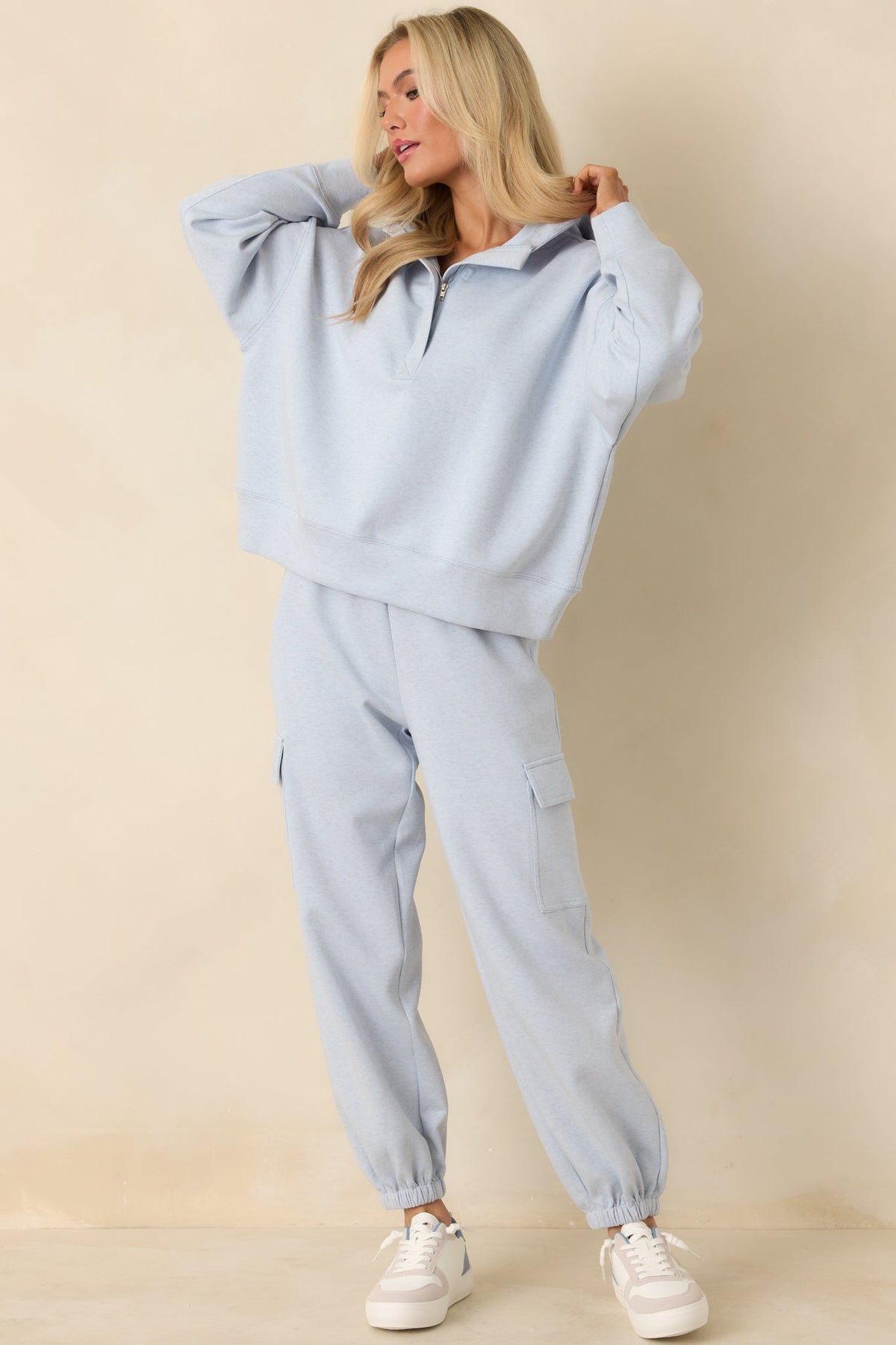 Track Record Light Heather Blue Partial Zip Hoodie Sweatshirt