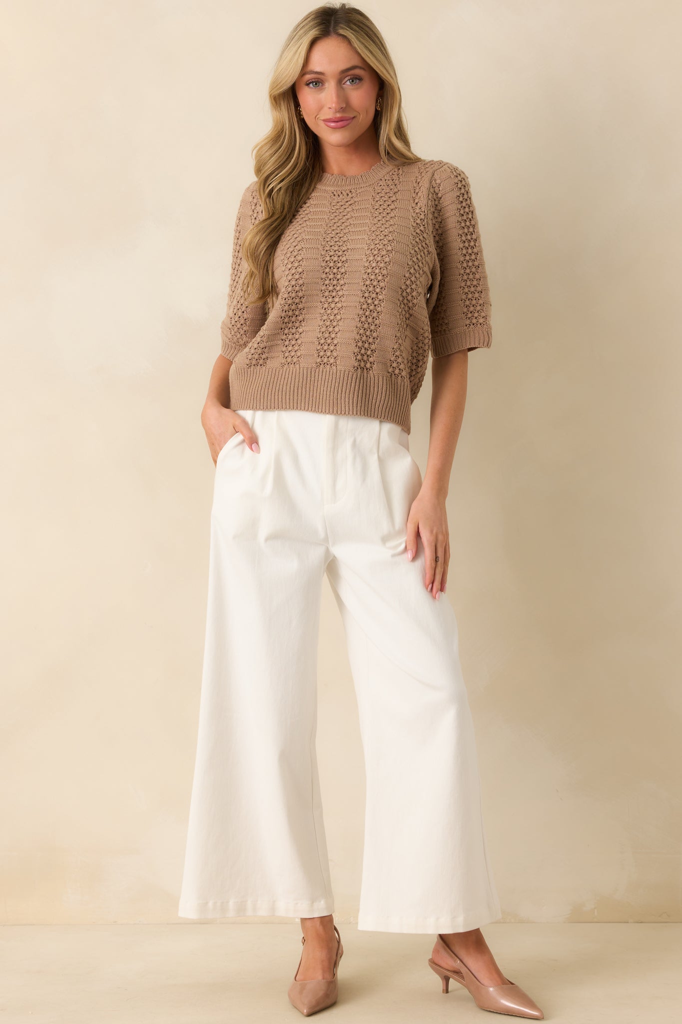 I Took My Chance Light Mocha Knit Short Sleeve Sweater