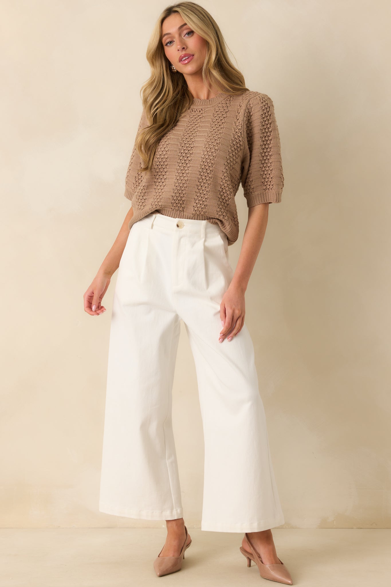 I Took My Chance Light Mocha Knit Short Sleeve Sweater