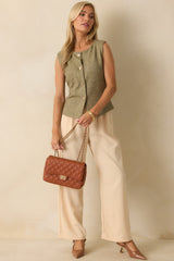 Matter Of Fact Light Olive Green Button Up Knit Sweater Vest