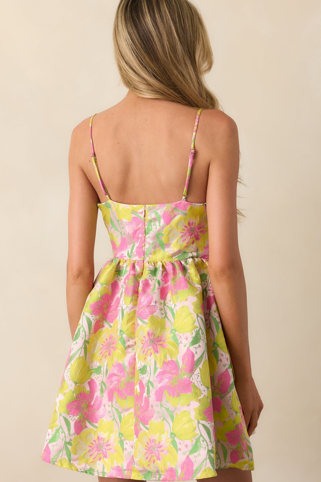 Simple Elegance Light Pink Floral Jacquard Mini Dress