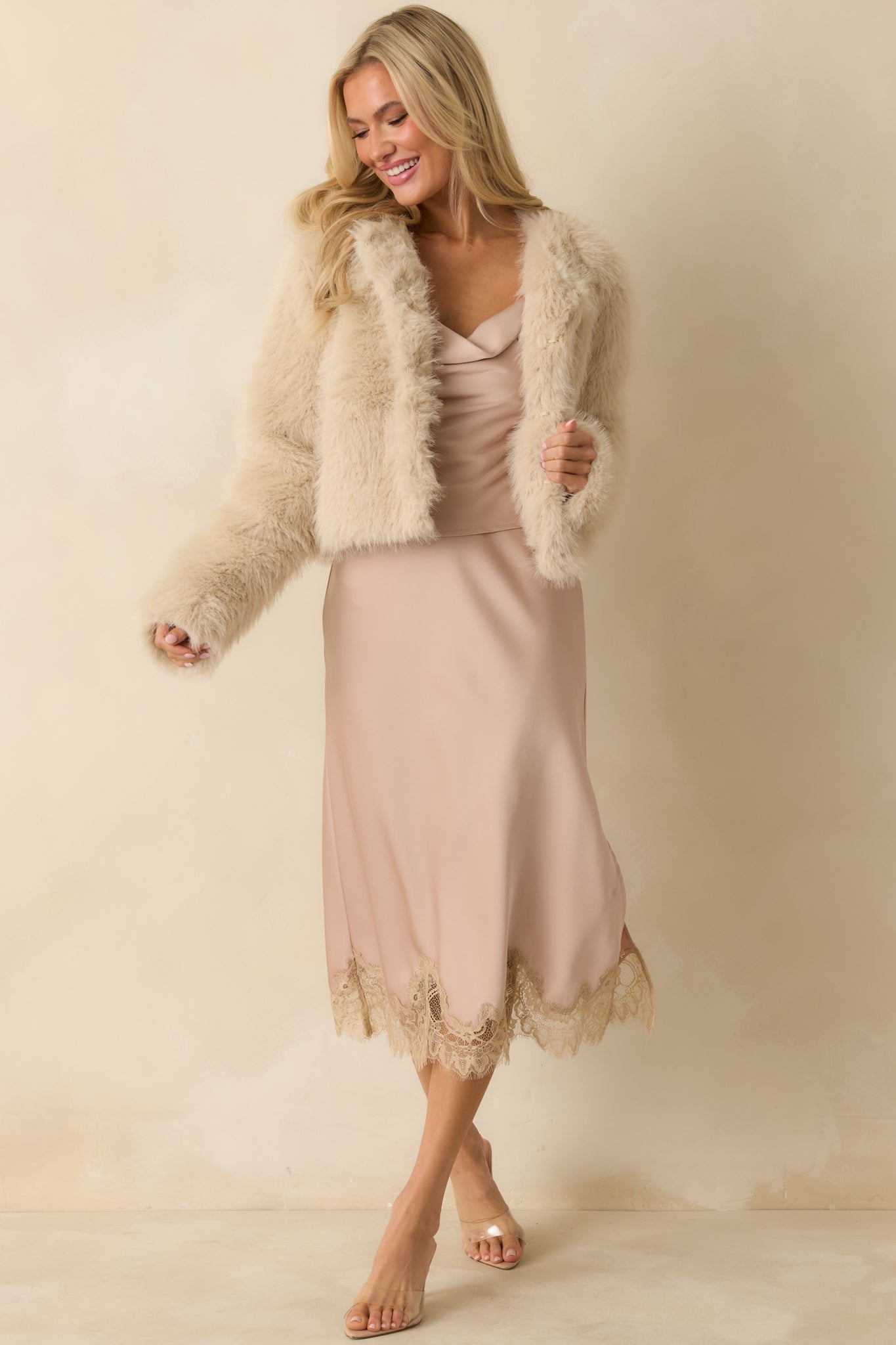 Let's Go Already Dusty Pink Satin Cowl Neck Sleeveless Top