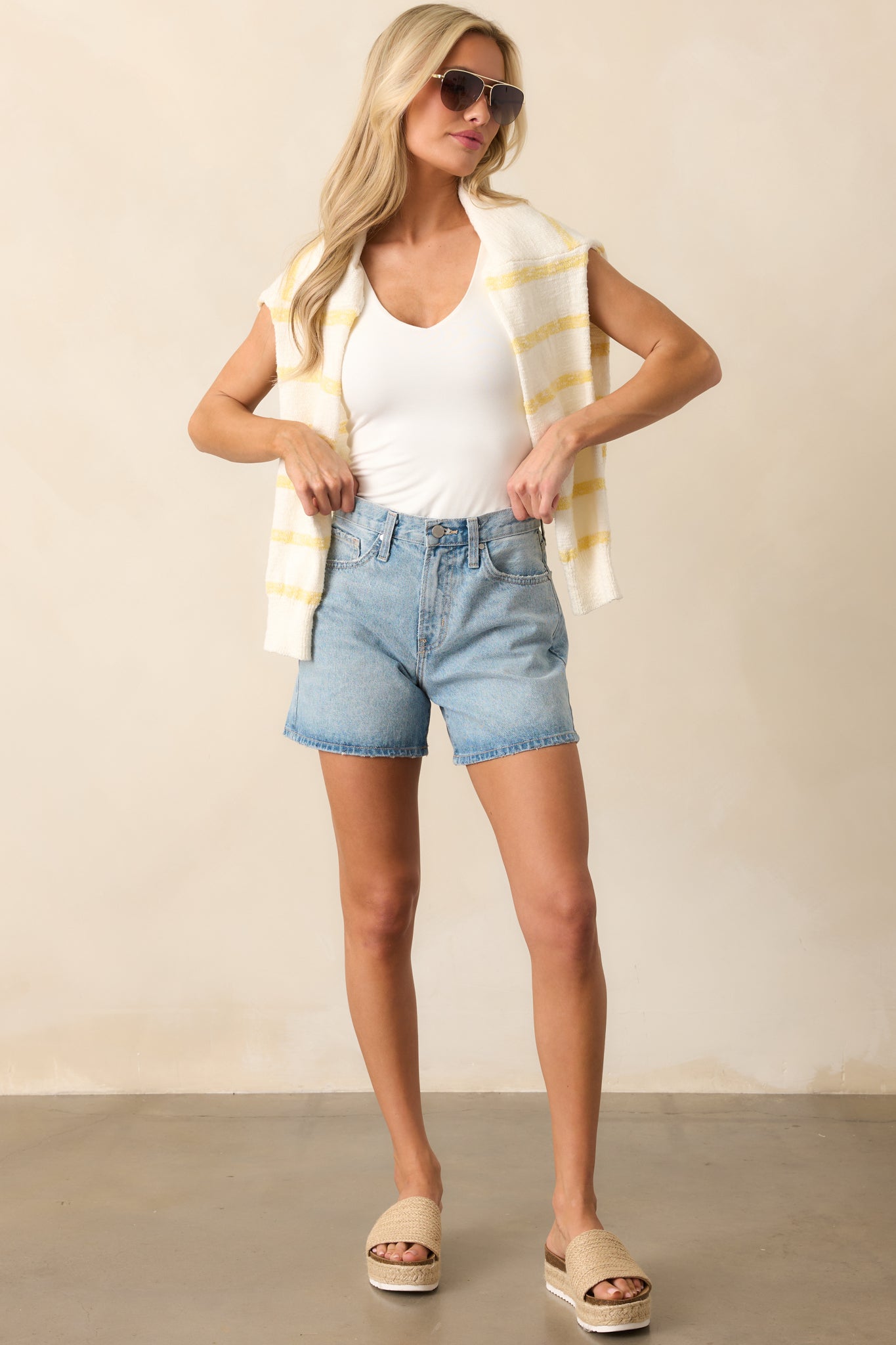 No Time To Waste Light Wash High Waisted Denim Shorts