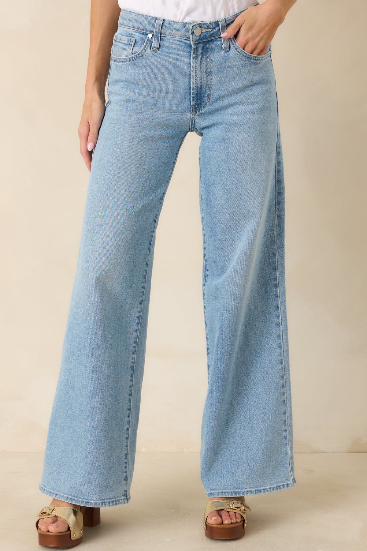 I Have Plans Light Wash Cotton Denim Wide Leg Jeans