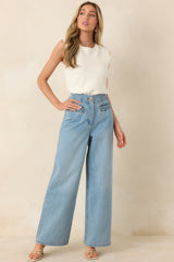 MINKPINK Phoebe Light Wash Straight Leg Cotton Denim Jeans