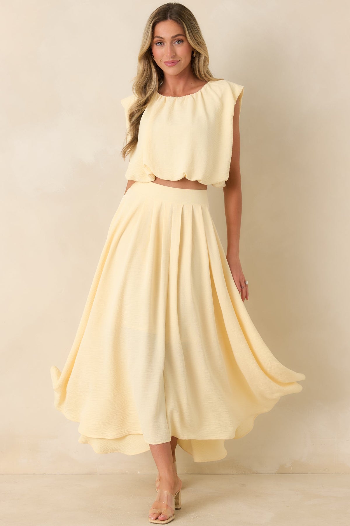 Ebb and Flow Light Yellow Blouson Crop Top