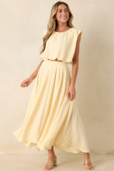 Ebb and Flow Light Yellow Curved Hem Maxi Skirt