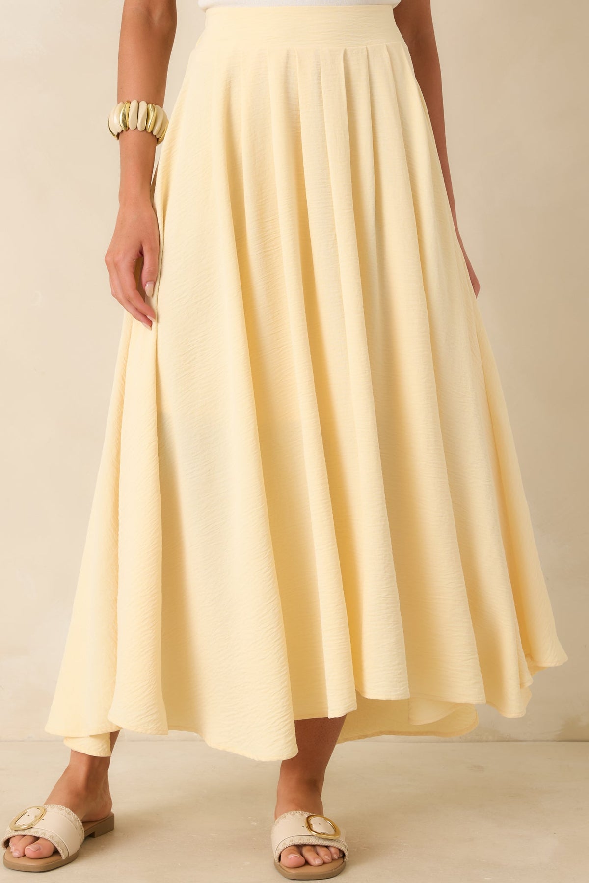 Ebb and Flow Light Yellow Curved Hem Maxi Skirt