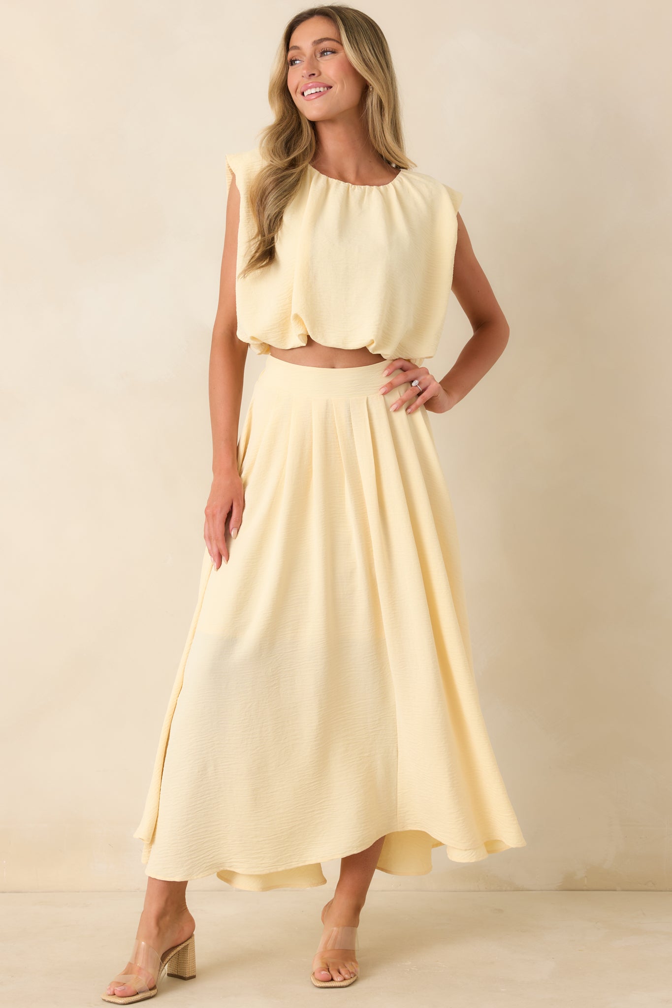 Ebb and Flow Light Yellow Blouson Crop Top