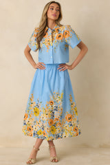Tomorrow Will Come Blue Multi Cotton Floral Maxi Skirt