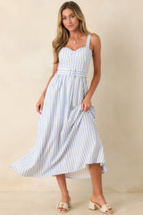 Already Thinking About It Blue Stripe Belted Bustier Midi Dress