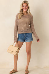 Z Supply Mocha Brown Cala Shimmer Crochet Sweater