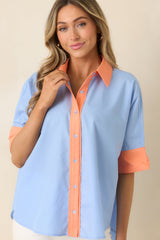 Catch the Vibe Light Blue & Orange Color Block Short Sleeve Shirt