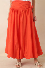 FRNCH Costabile Coral Orange Cotton Gathered Maxi Skirt