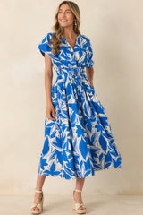 Far From Here Blue & Ivory Floral Print Cotton Maxi Dress