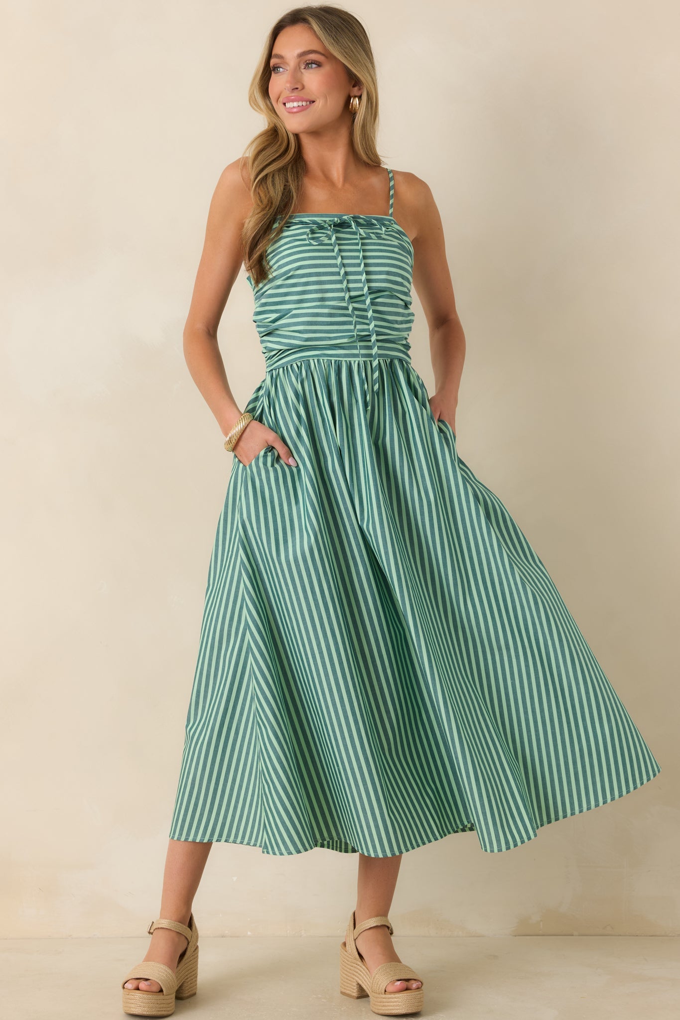 FRNCH Felice Green Stripe Cotton Sleeveless Maxi Dress
