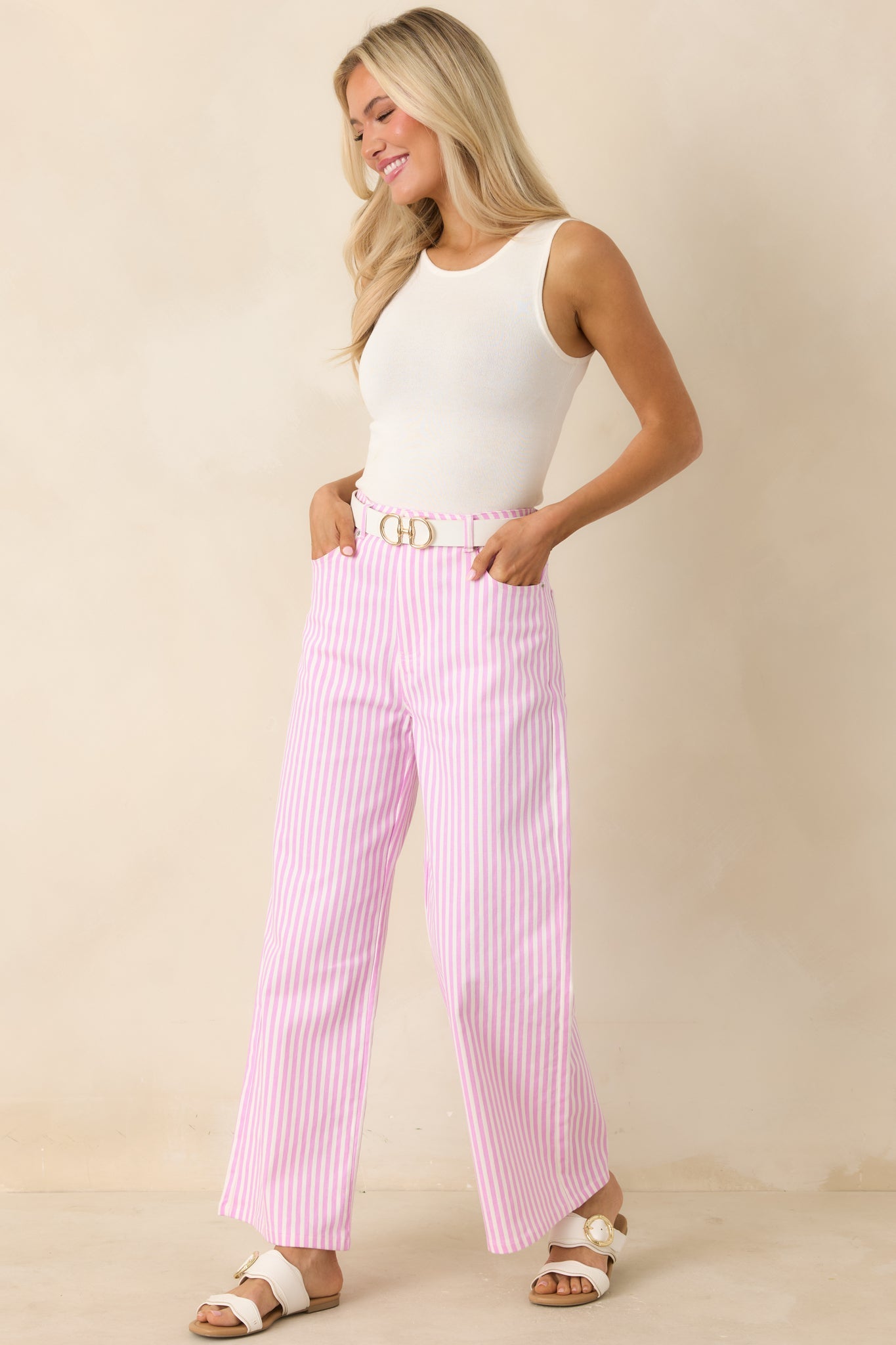 Let's Get Noticed Pink Stripe Cotton Pants