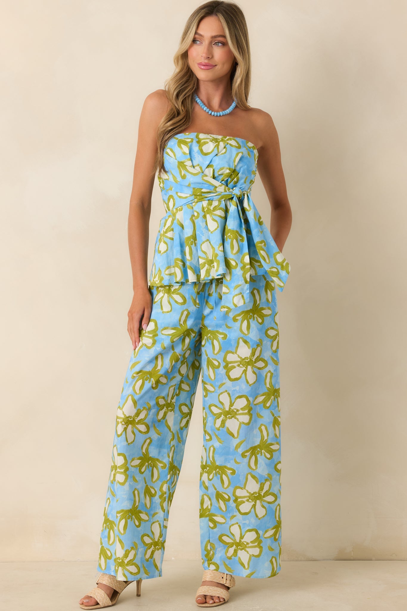 Flower Power Move Blue Floral Cotton Wide Leg Pants