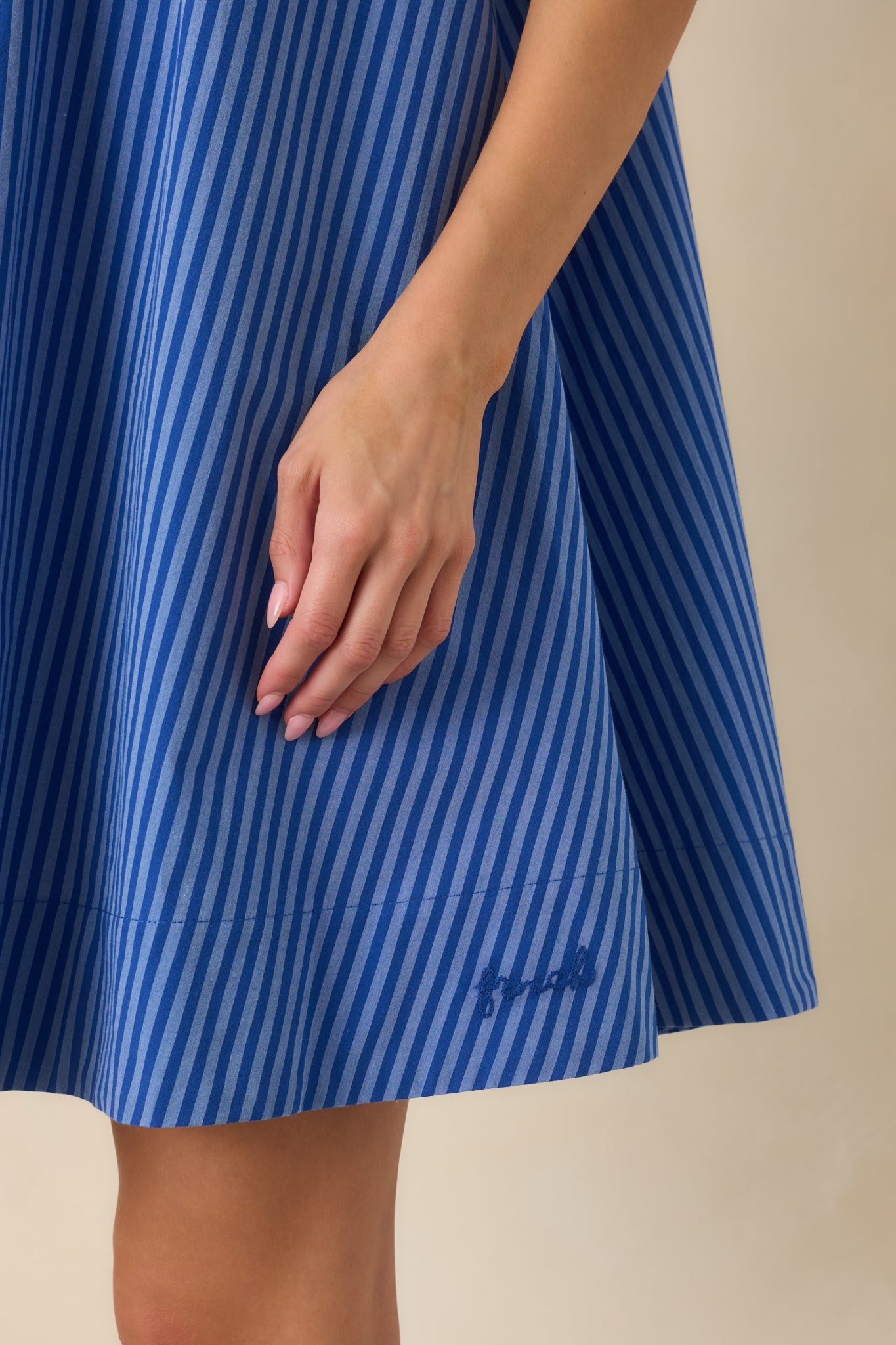 FRNCH Angela Electric Blue Cotton Stripe Dress