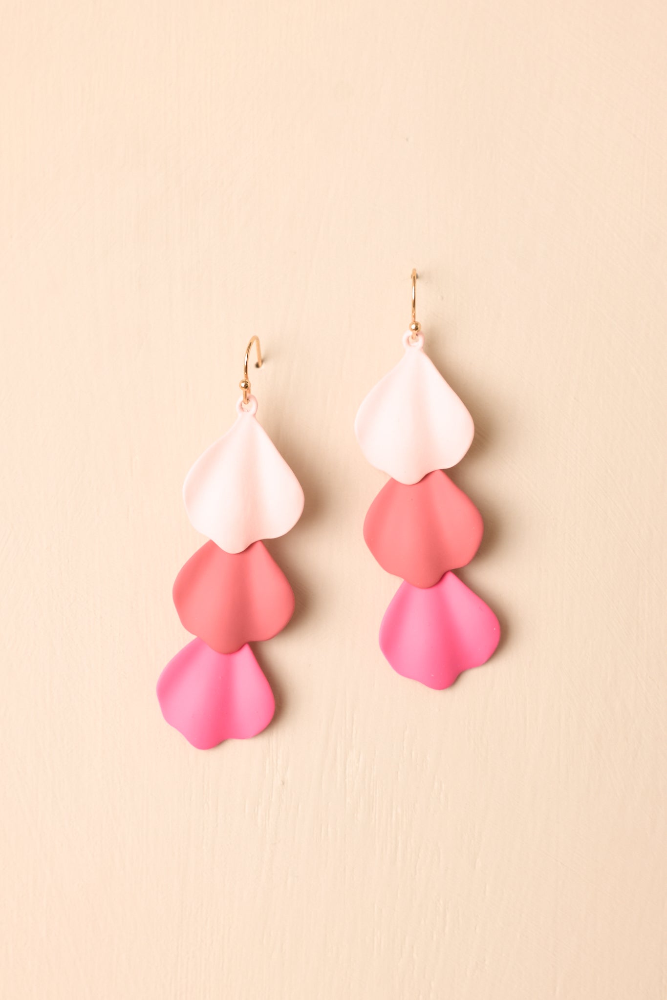 Cascading Joy Pink Sculpted Layered Petal Drop Earrings
