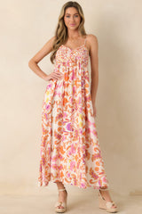 Here for the Sun Pink & Orange Floral Woven Maxi Dress
