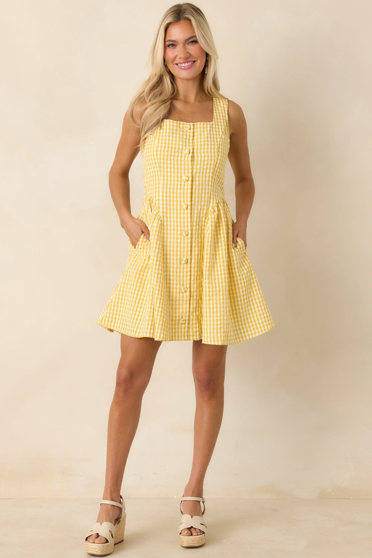 Caught in the Sunshine Yellow Gingham Sleeveless Mini Dress
