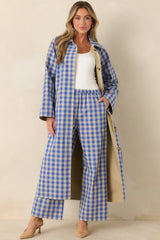 FRNCH Pocahontas Azure Blue Gingham Cotton Reversible Trench Coat