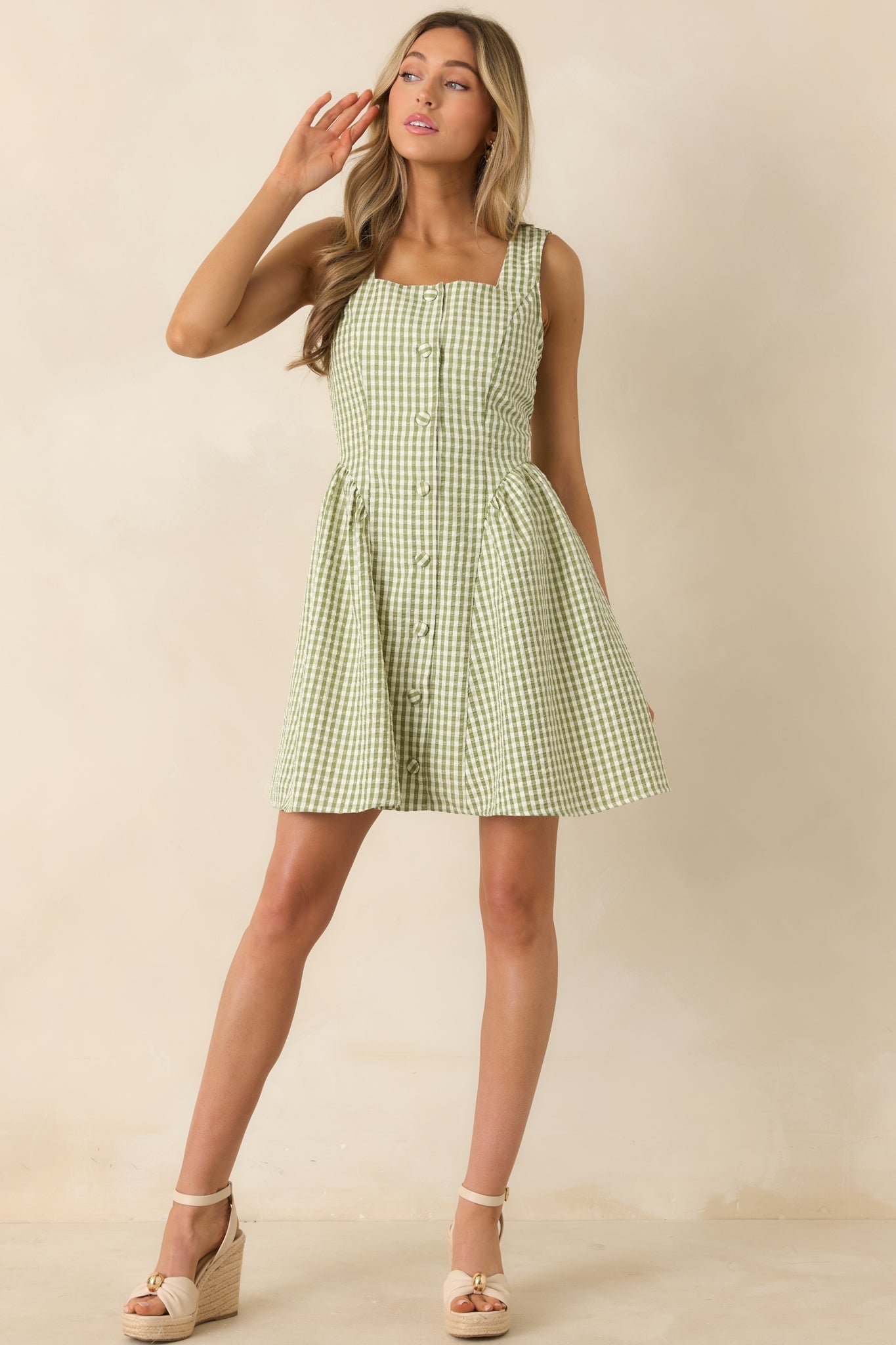 Caught in the Sunshine Green Gingham Sleeveless Mini Dress
