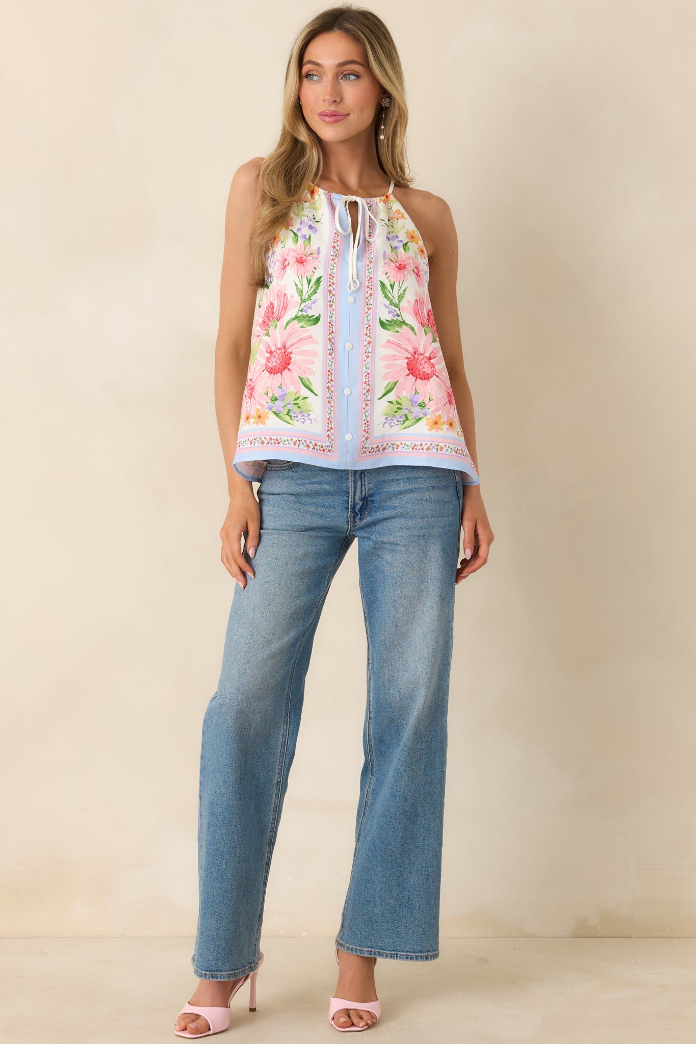 Where You Found Me Ivory Multi Floral Halter Top