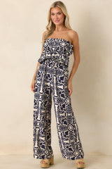 Say the Word Ivory & Navy Printed Wide Leg Jumpsuit