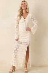 Meant for This Ivory Openwork Lace Long Sleeve Maxi Dress