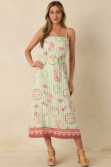 MINKPINK Soleil Green Stripe Linen Blend Tie-Waist Midi Dress