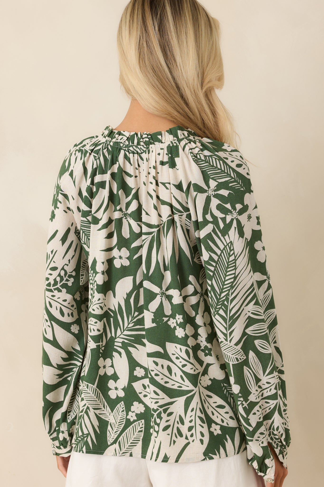 Jungle Luxe Green Tropical Print Button Front Top